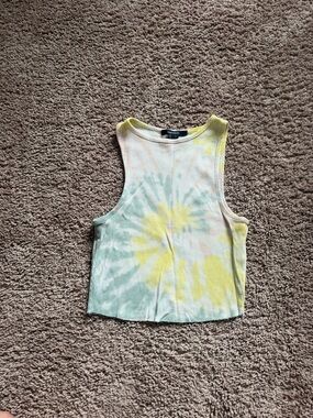 Forever 21 Yellow & Mint Tie-Dye Ribbed Tank Top